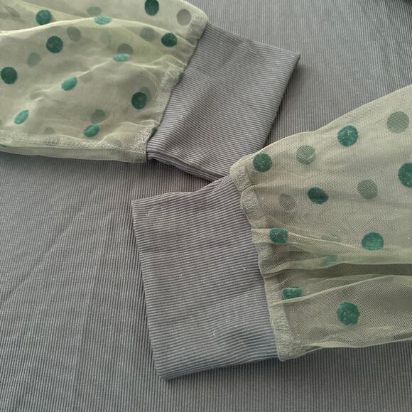 NWT blooming jelly Elegant Polka Dots Mesh Green Long Sleeve Blouse size XL - Picture 6 of 11